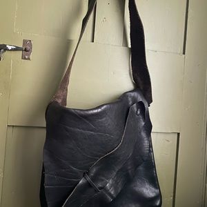 Handmade Stamped TUOH Dark Brown large leather bag mail bag style